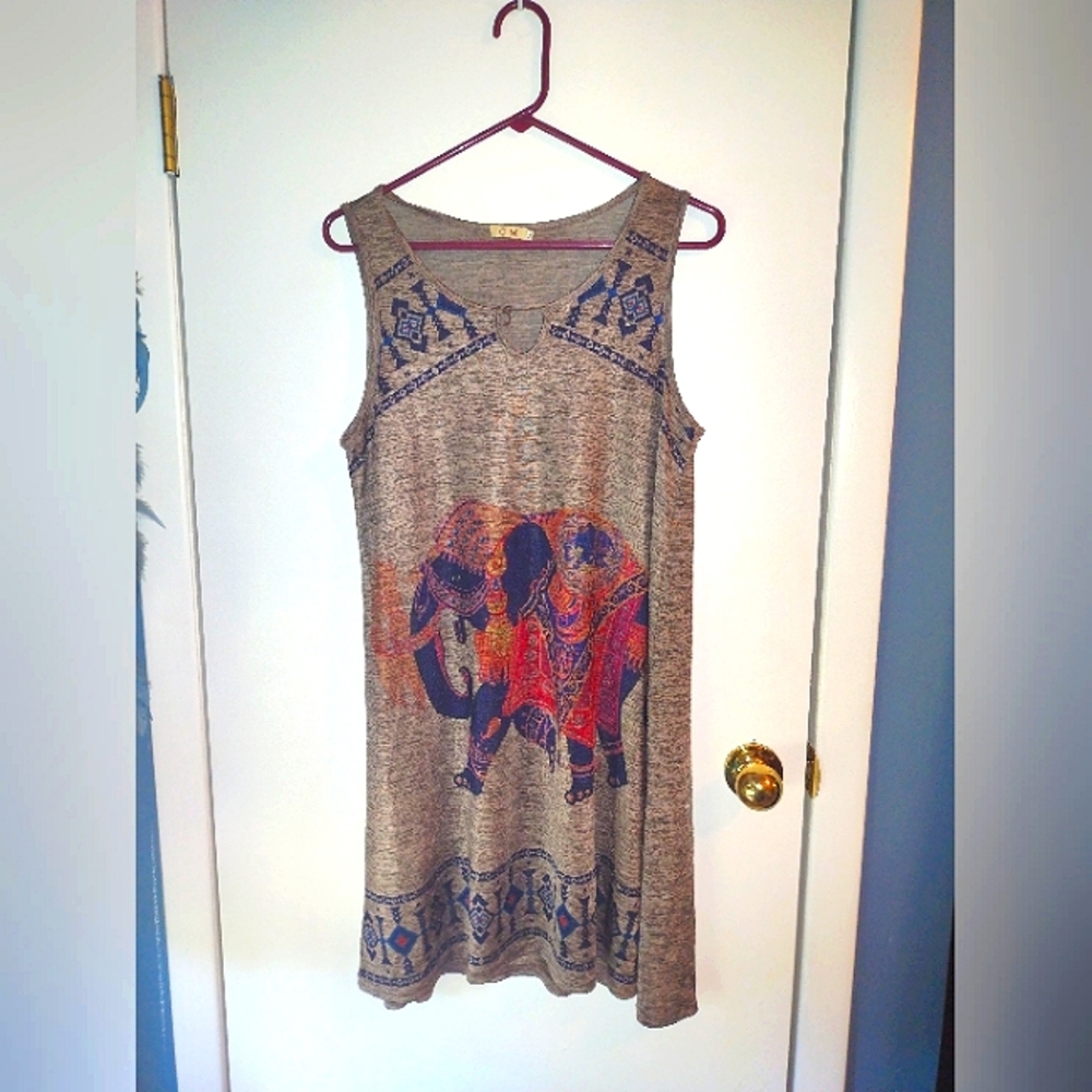 Boho Tan Dress with Elephant!